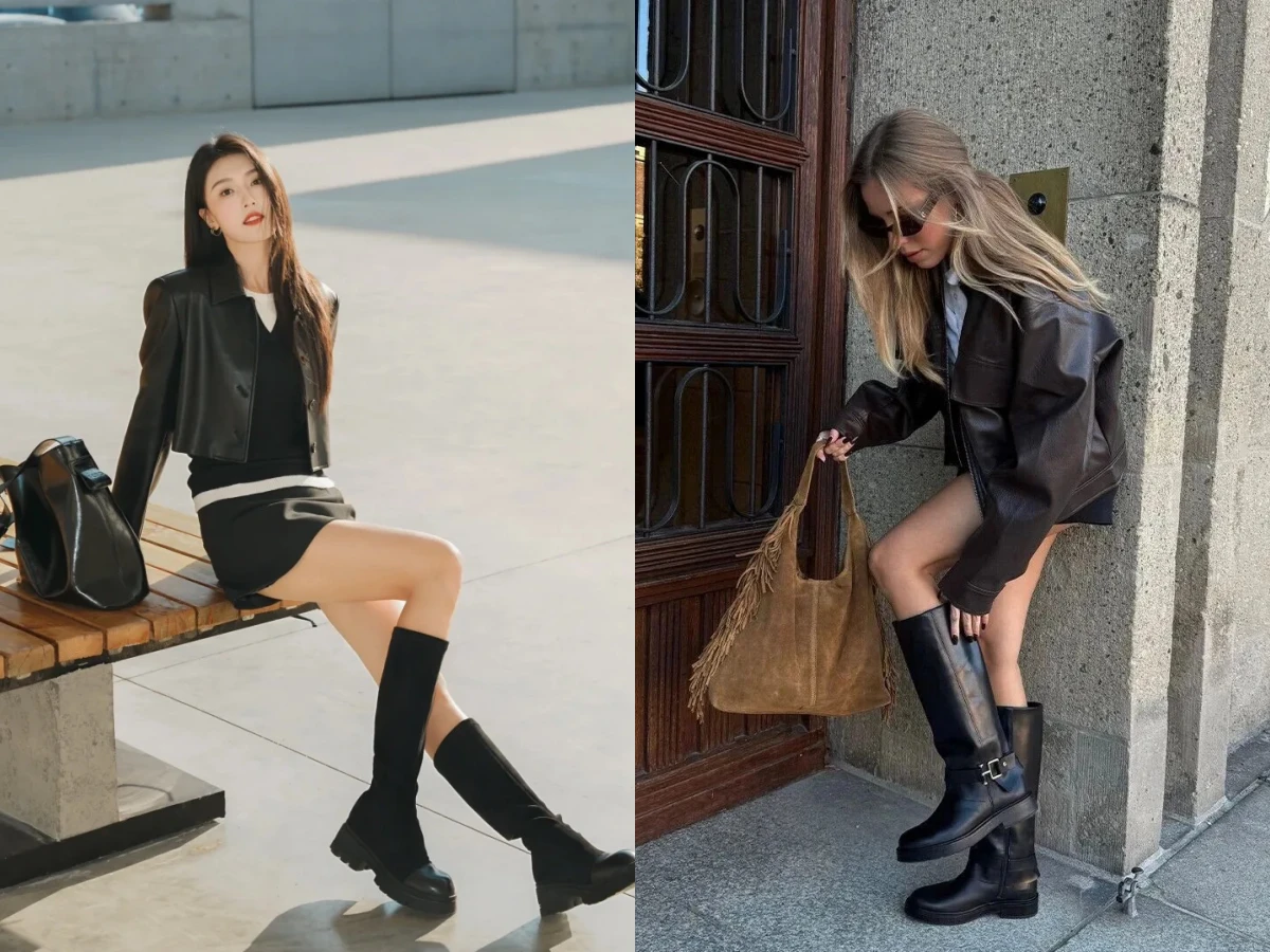 信義區跑趴的特別搭配「皮衣＋短裙＋長靴」