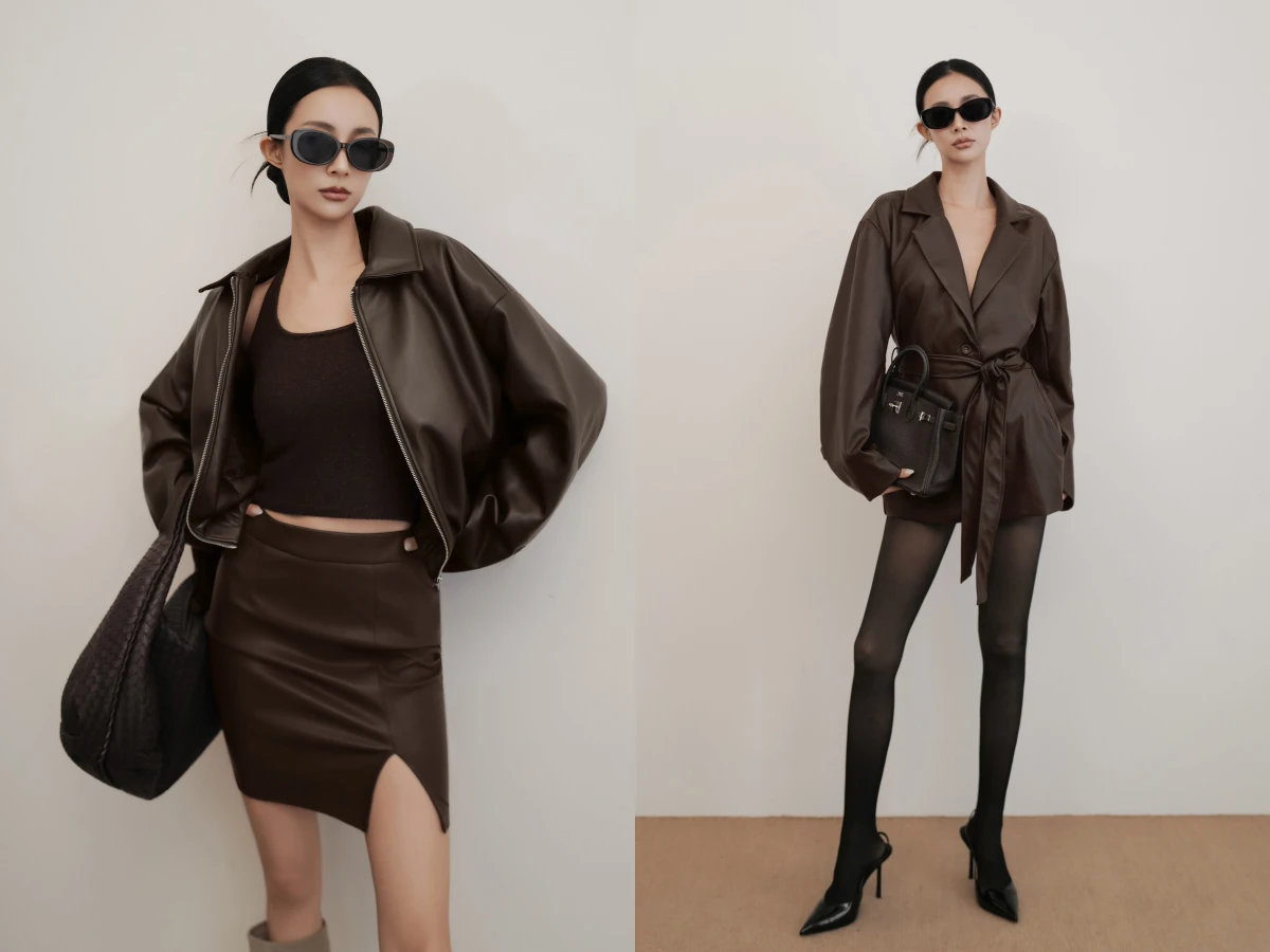 信義區跑趴的特別搭配「皮衣＋短裙＋長靴」