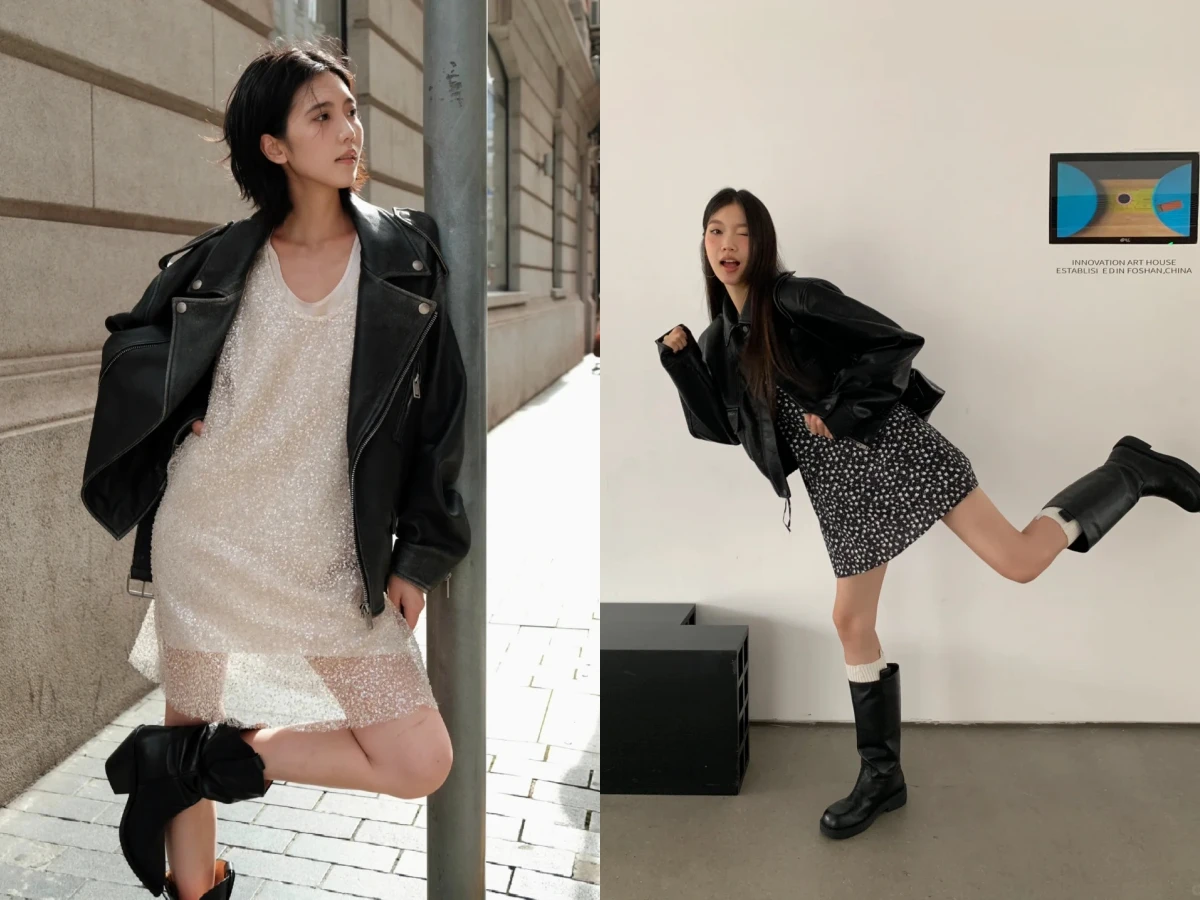 信義區跑趴的特別搭配「皮衣＋短裙＋長靴」