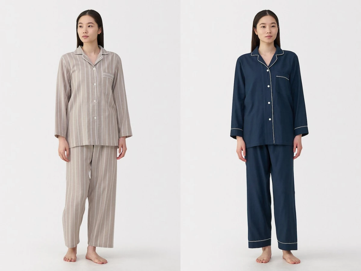 無印良品 無側縫二重紗織長袖家居睡衣，NT.1,290