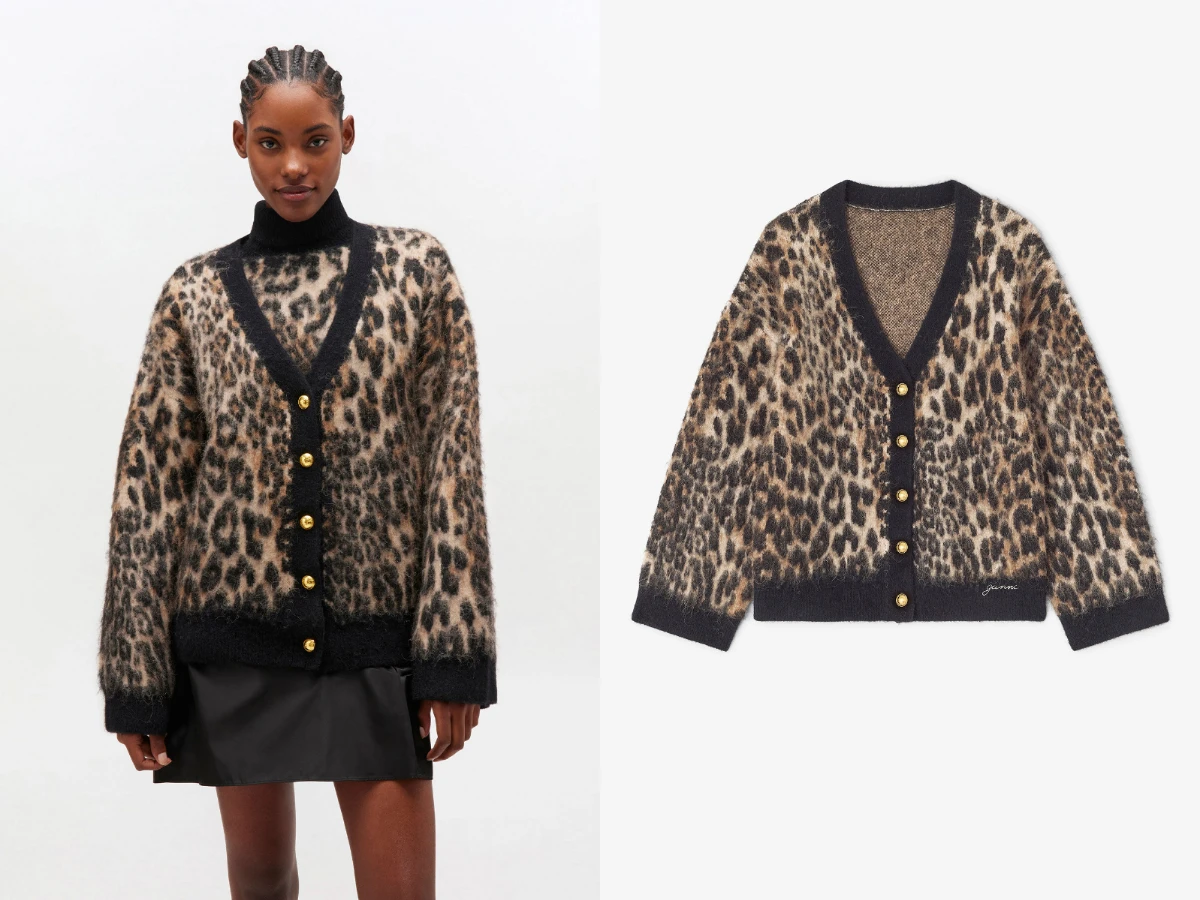 GANNI 柔軟羊毛豹紋寬鬆開襟衫，NT.22,300