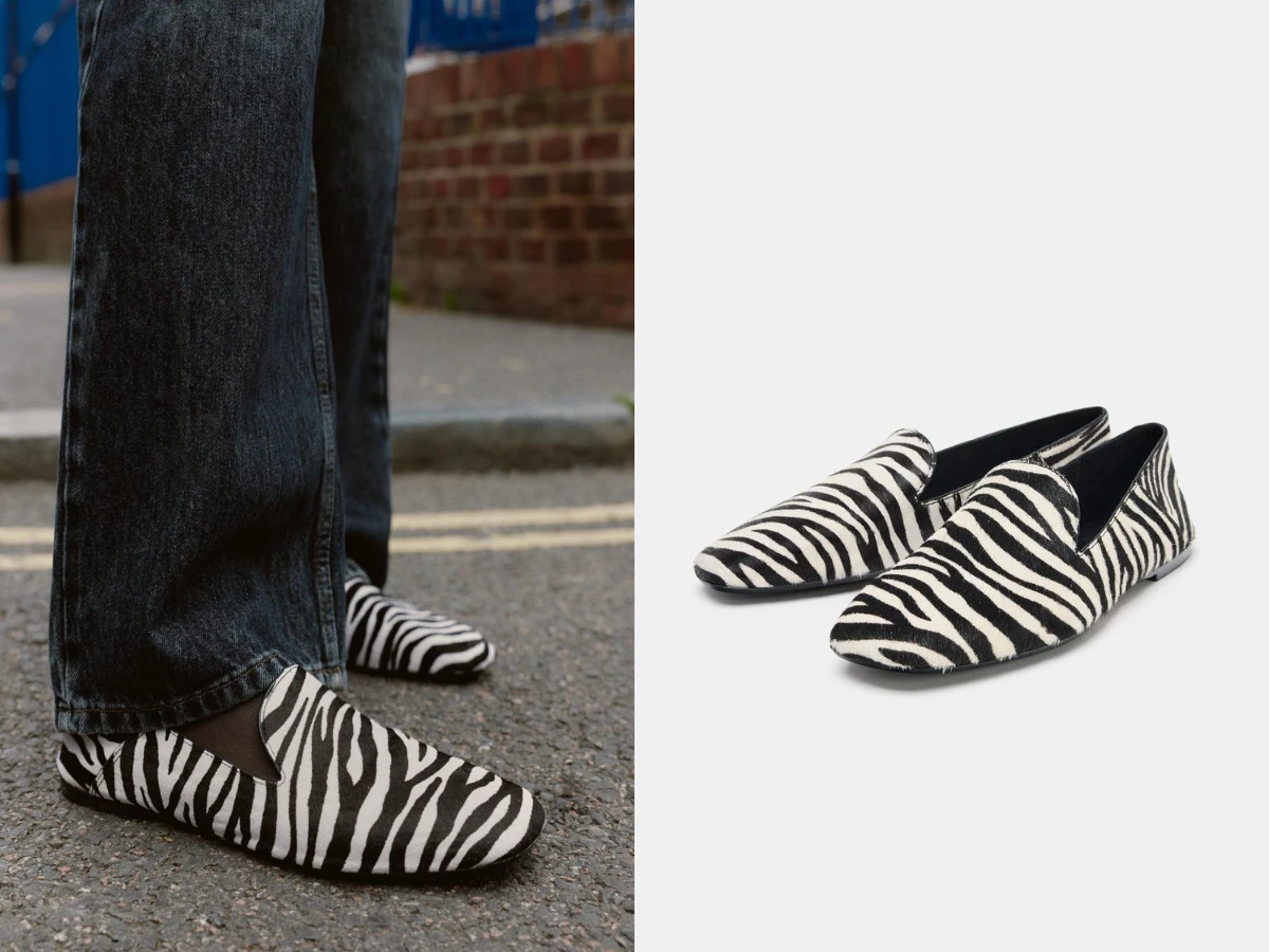 ZARA 動物斑紋毛面真皮樂福鞋，NT.1,990