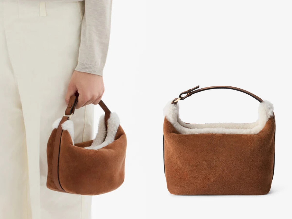 Valextra Mochi Suede Shearling Top Handle Mini Bag，NT.62,150