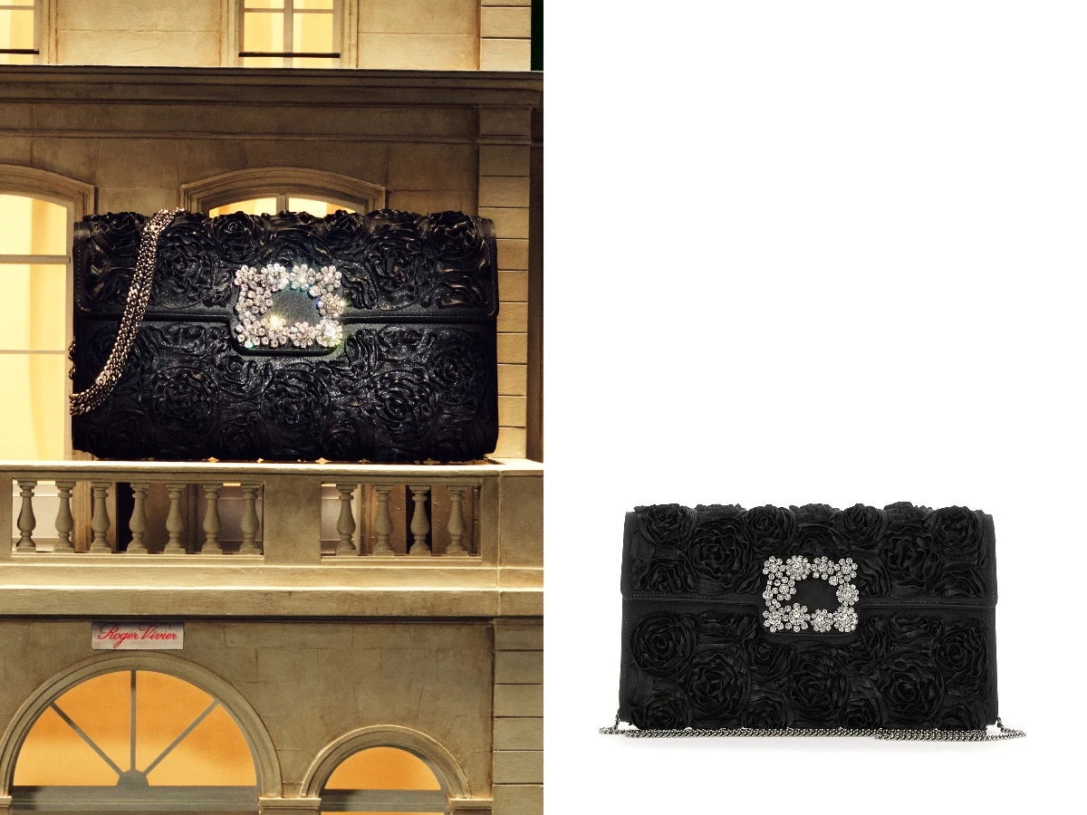 Roger Vivier Flower Strass 黑色玫瑰花鑽手拿包，NT.69,600