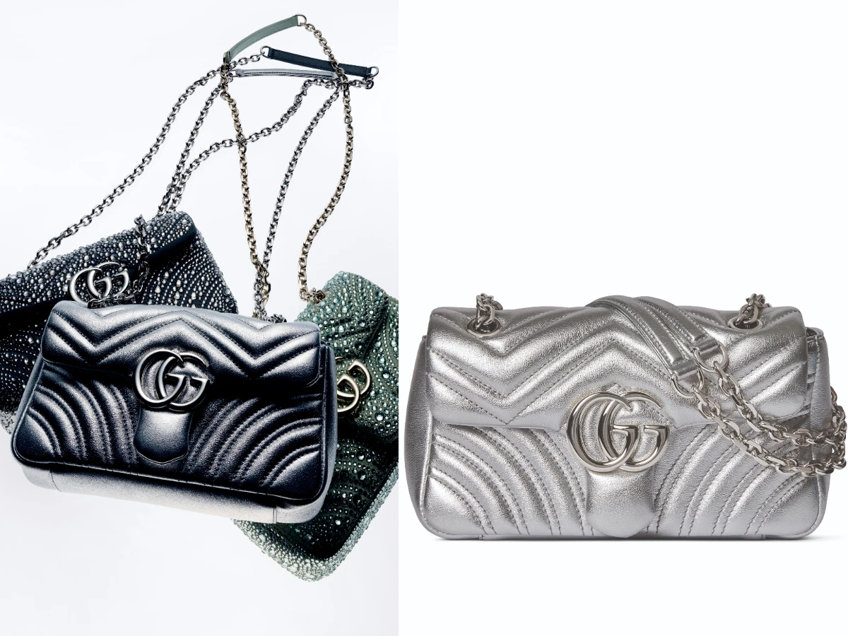 GUCCI GG Marmont 銀色皮革肩背包，NT.91,300