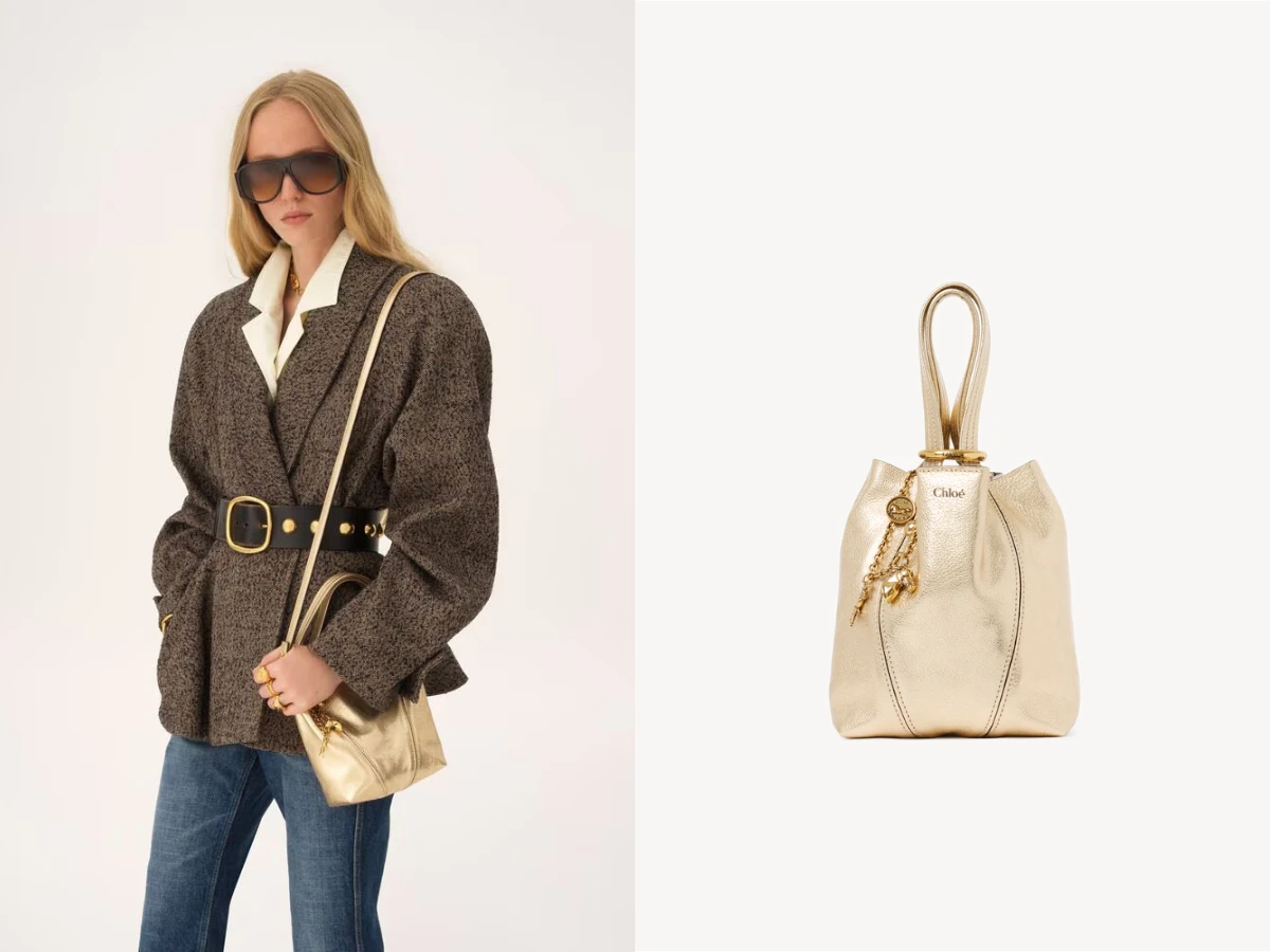 Chlo&eacute; Spin 金色小型皮革托特包，NT.49,000