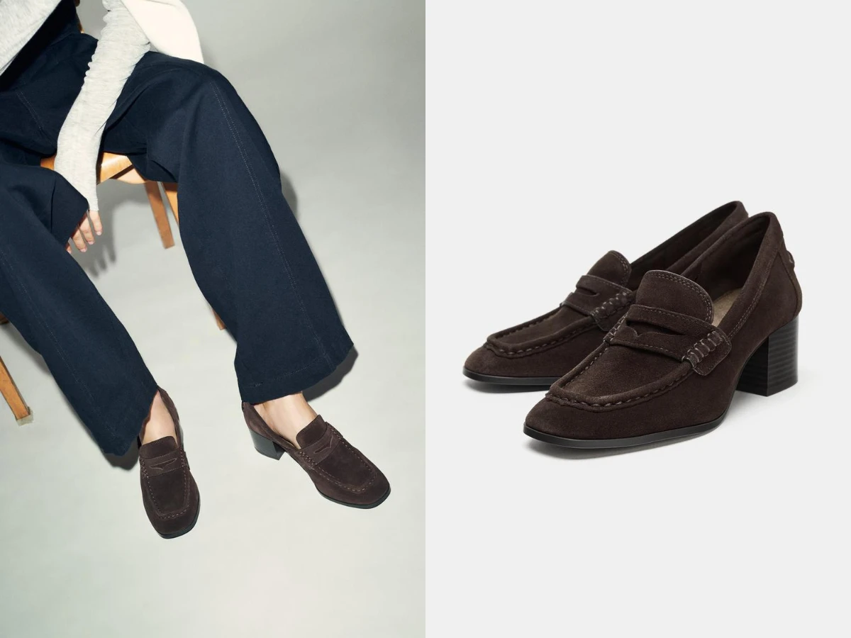 ZARA 絨面真皮高跟樂福鞋，NT.2,290