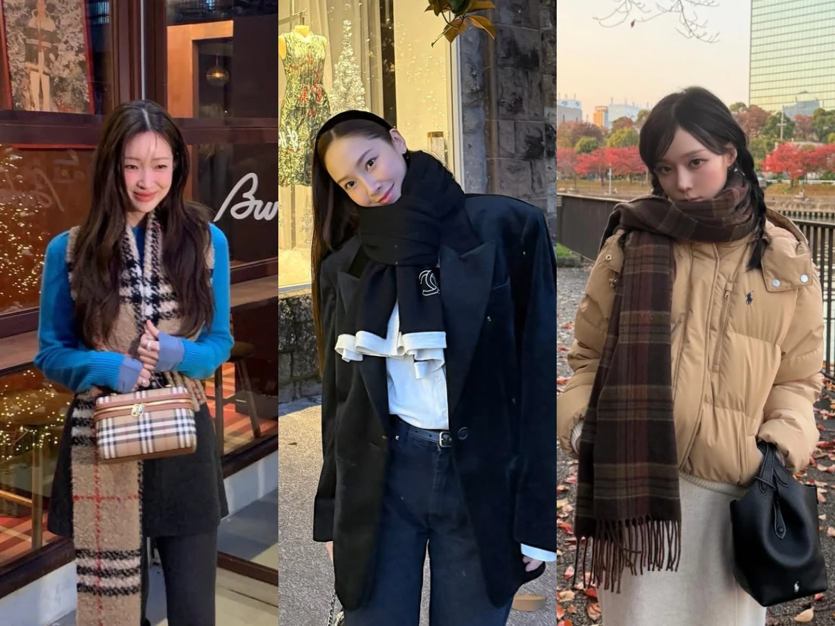 韓星「精品圍巾」盤點：Jessica選香奈兒、LISA用LV，她靠「格紋圍巾」打造高質感
