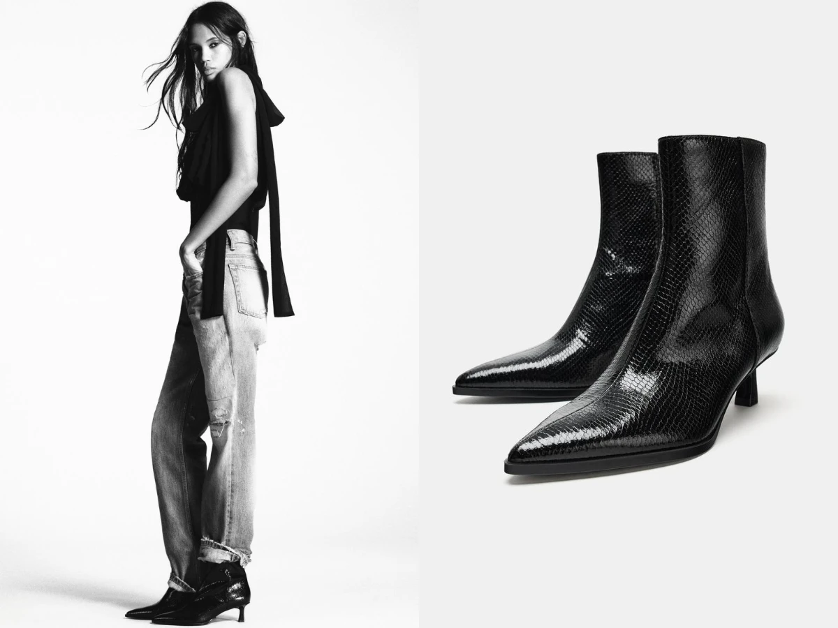 ZARA 浮雕中跟踝靴，NT.1,590