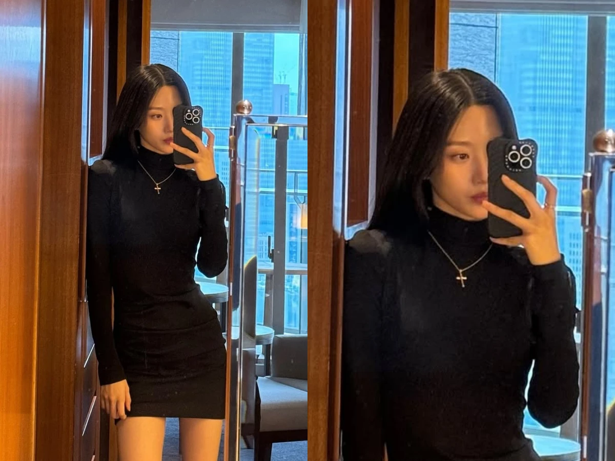 文佳煐黑色高領穿搭