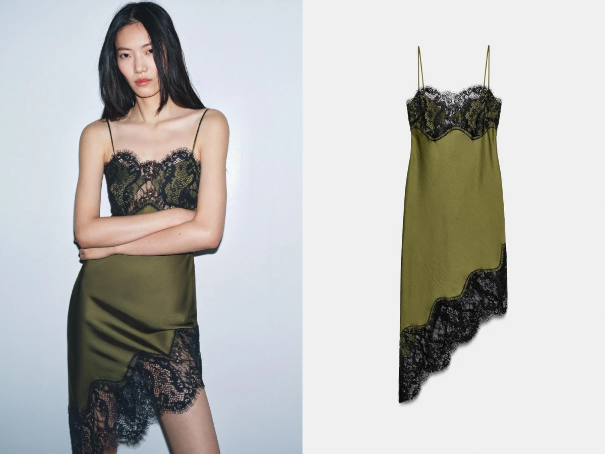 不對稱緞面蕾絲洋裝 ZW COLLECTION，NT.1,790