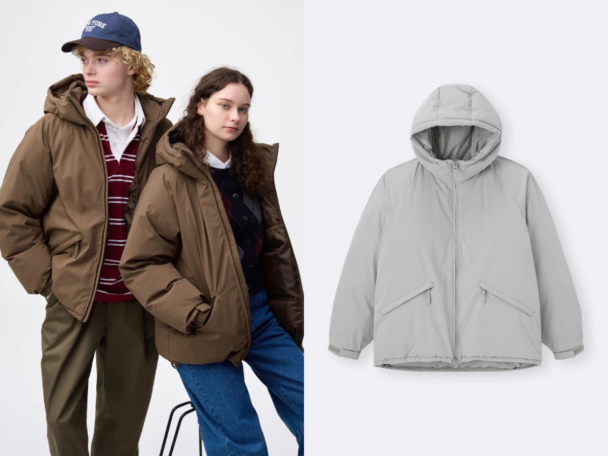 WARM PADDED 夾層連帽外套，特價 NT.1,290，原價 NT.1,490