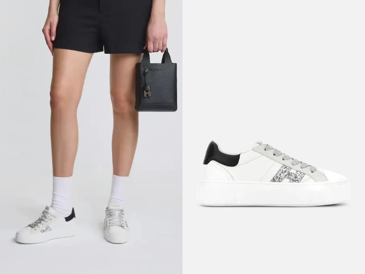 Hogan Crosswind 雲朵白與銀河星砂logo皮革女士休閒鞋，NT.17,600