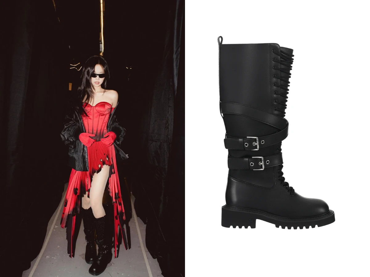 Jennie穿STAND OIL：Vering Buckle Boots ，KRW.149,000，約NT.3,247