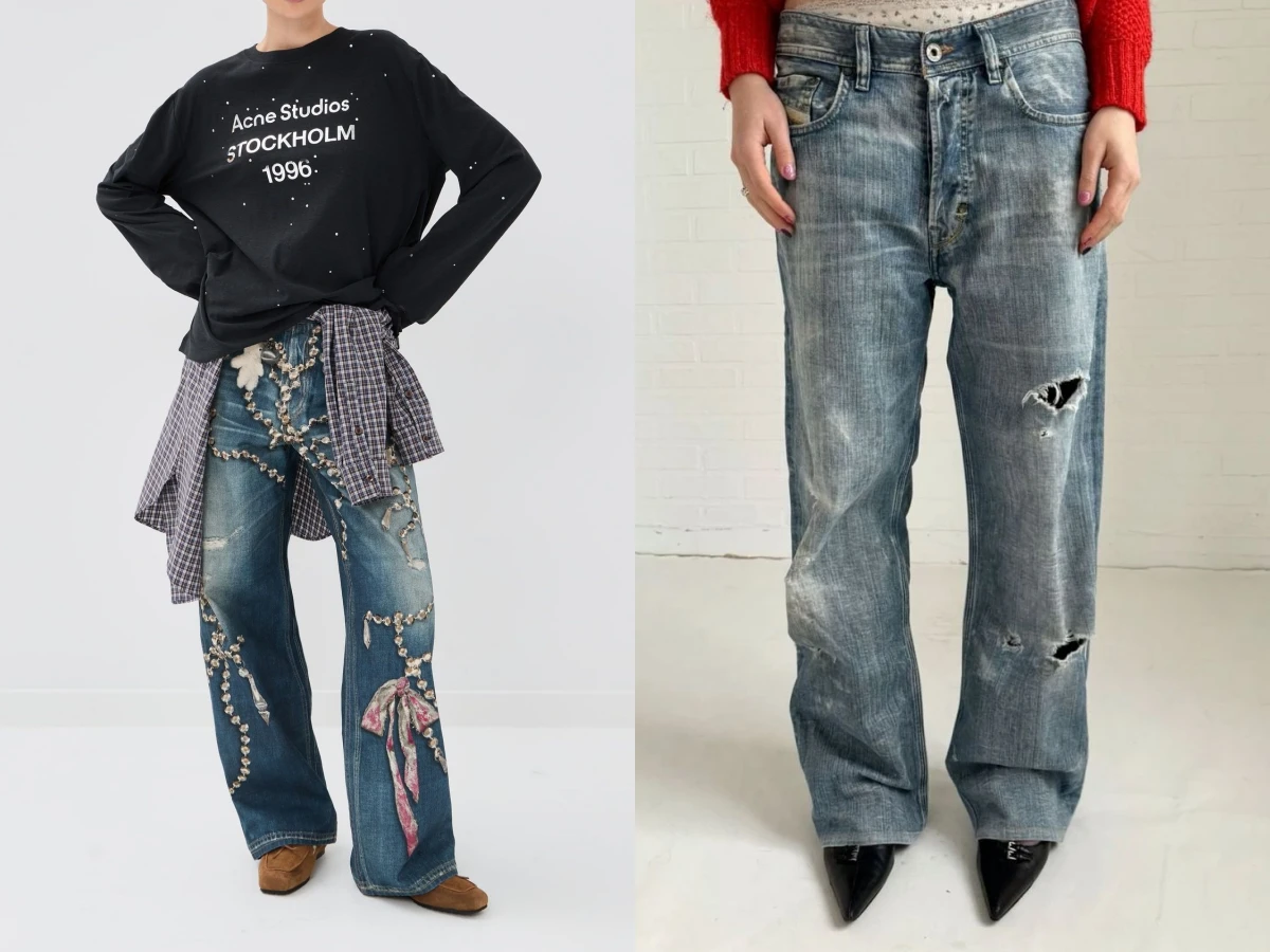 2026 油漬刷舊寬褲