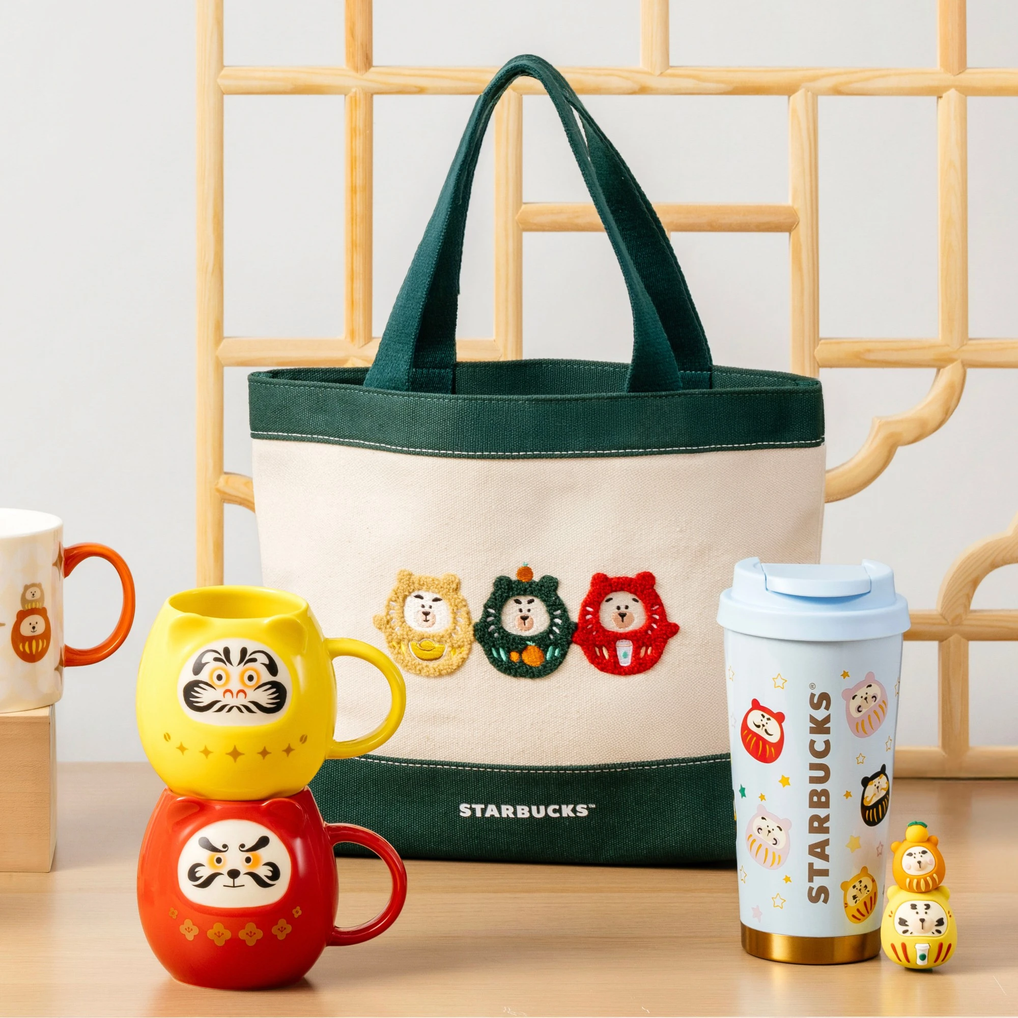 星巴克買一送一連3天！開運達摩小熊19周邊2/5開賣，收納袋、鑰匙圈超可愛