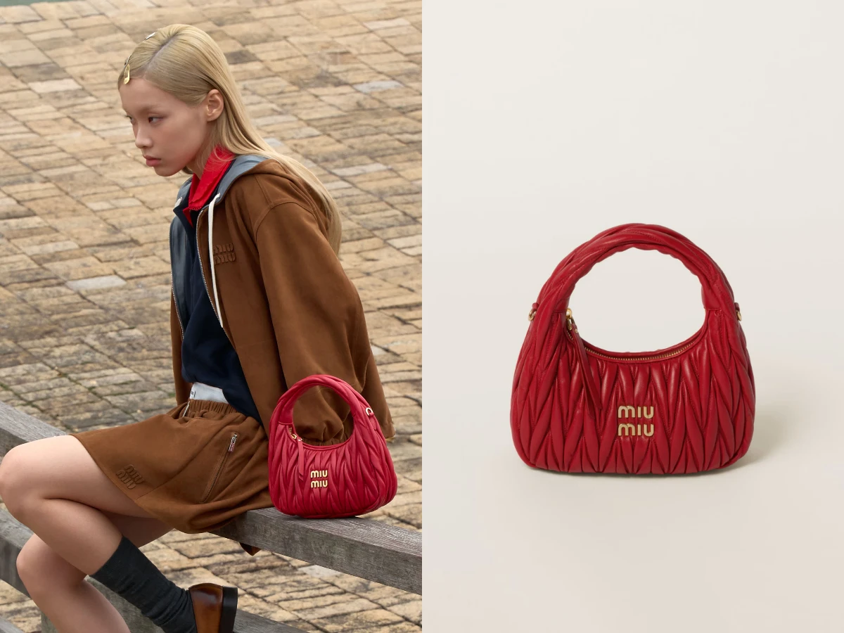 MIU MIU Wander Matelass&eacute; 皮革半月形手提包，NT.92,000