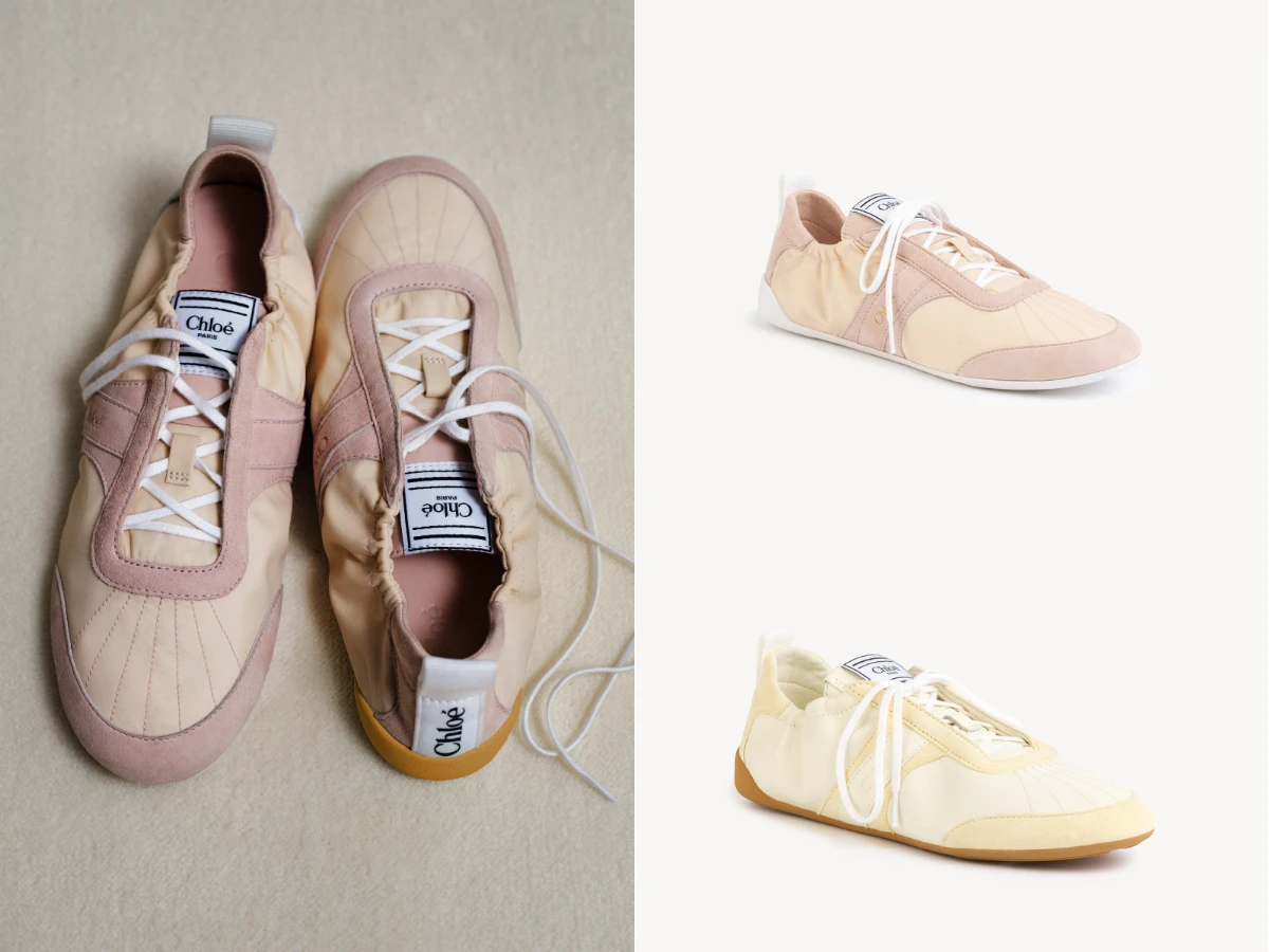 Chlo&eacute; Kick淡粉色芭蕾休閒鞋，NT.23,800；Chlo&eacute; Kick鵝黃色芭蕾休閒鞋，NT.24,800