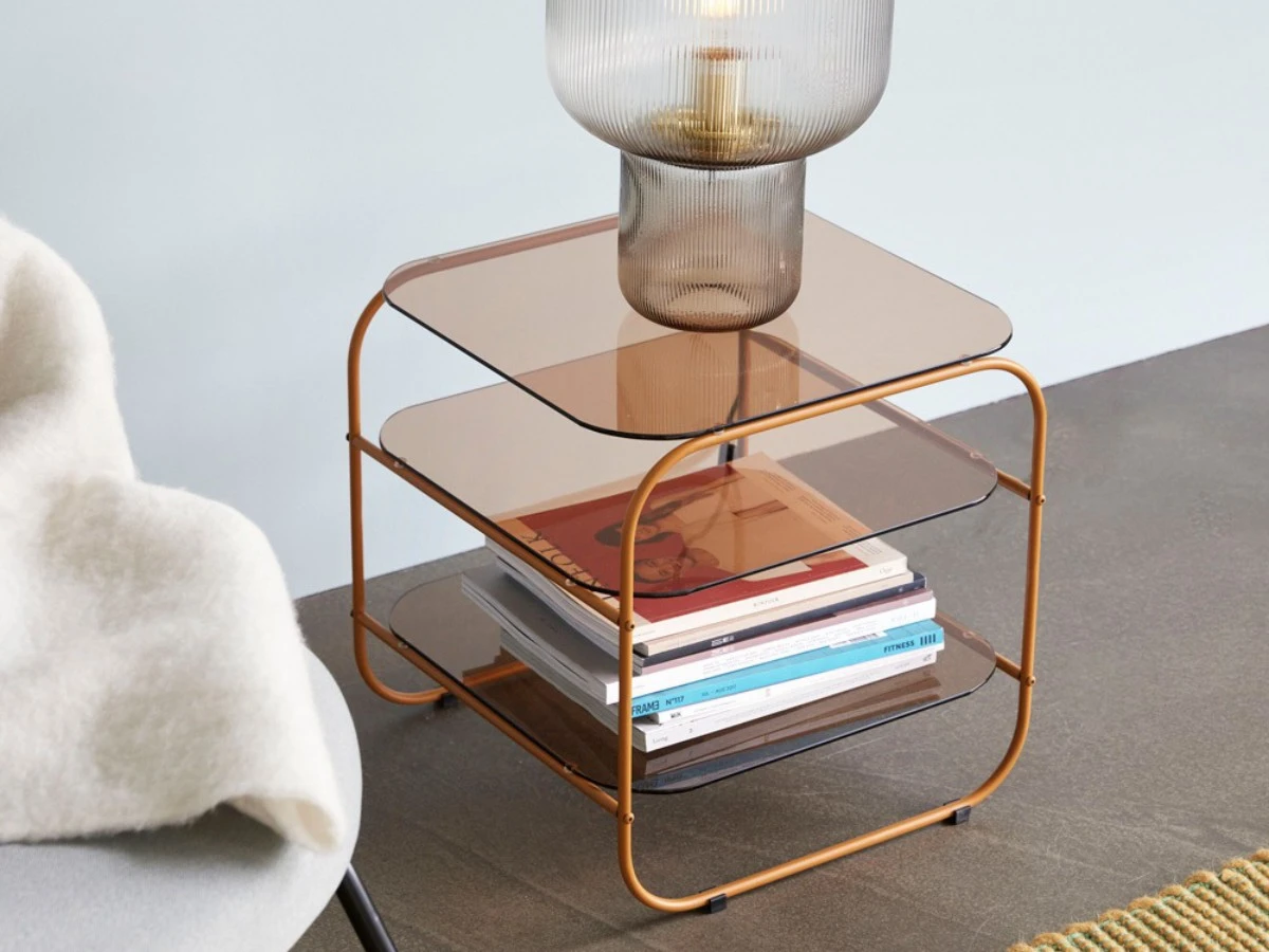 Hübsch｜琥珀色玻璃桌面茶几（圖：Pinkoi） 
