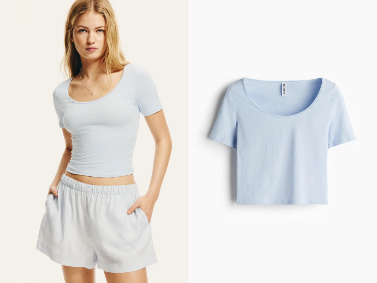 H&M 短版湯匙領T恤，NT.179