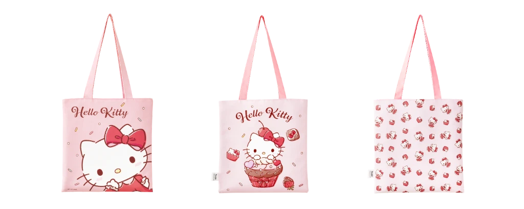 充滿春日繽紛感的 Hello Kitty 翻轉手提袋_內外雙面兩用_可隨心情與穿搭變換圖樣