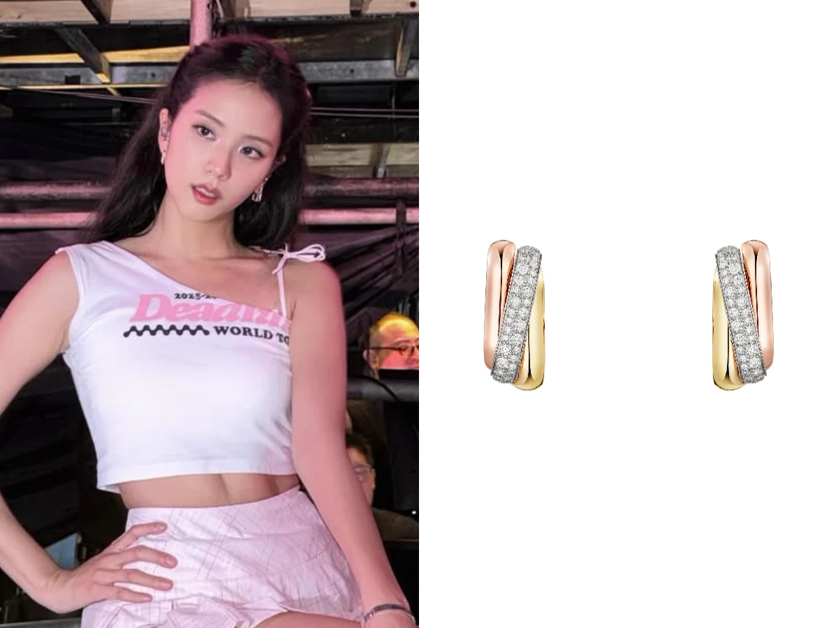 Jisoo：Cartier Trinity鑲鑽枕形耳環